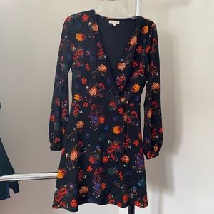 Black long sleeve wrap dress with flowers